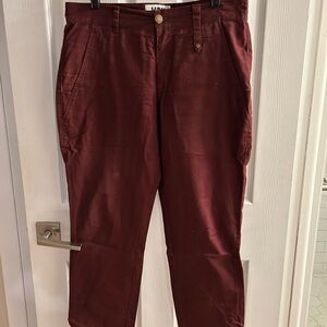 Red Relaxed Fit Chinos Textured Fabric